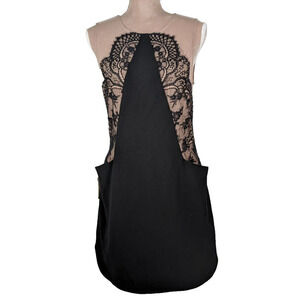 BCBG Max Azria "Avrey" NWT Black Beige Mesh Lace Nude Lining Dress 8